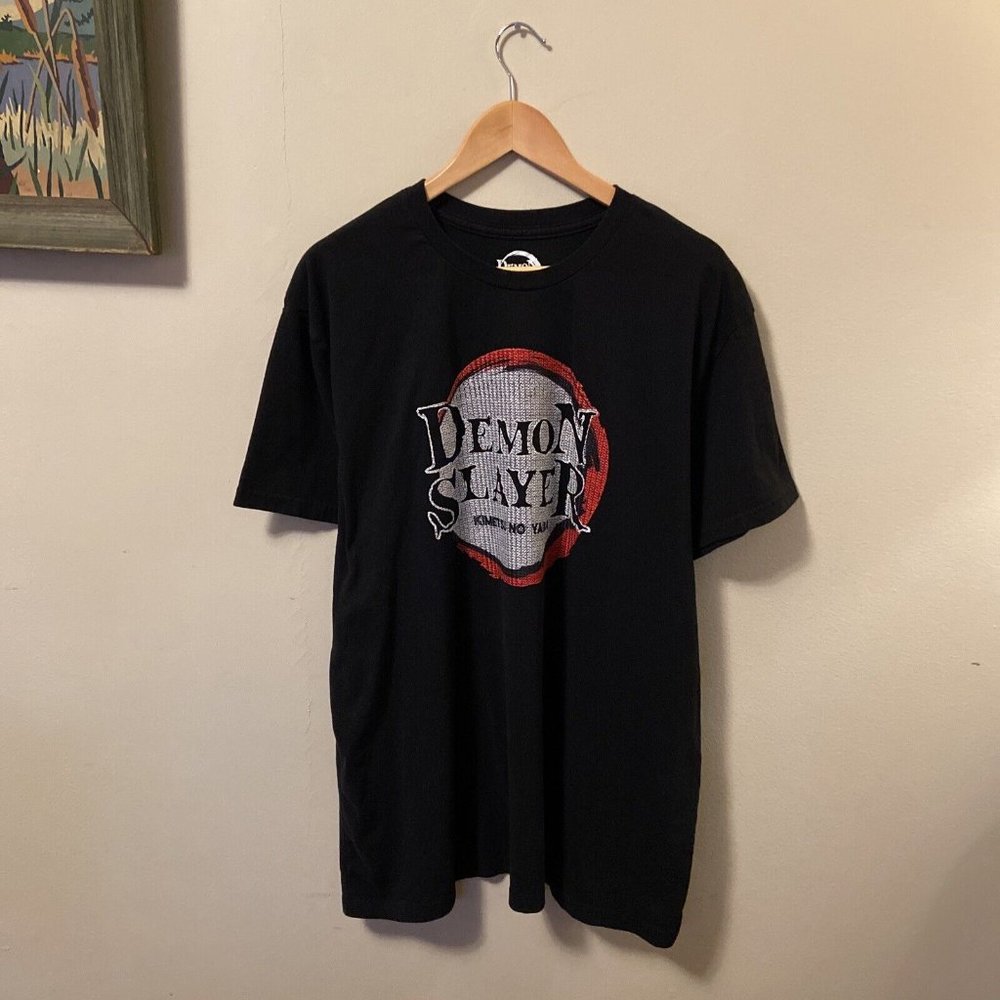 Demon Slayer Anime T Shirt Size 2XL Black Embroidered Logo Short Sleeve Manga JP